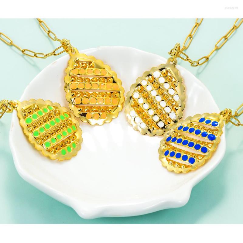 

Pendant Necklaces EYIKA Punk Gold Plated Stainless Steel Link Chain Colorful Enamel Rivet Water Drop Necklace Trendy Female Party Jewelry