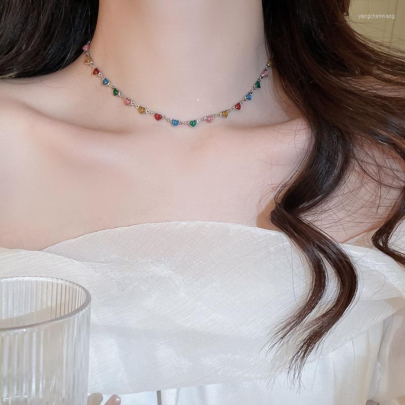 

Choker Women Color Dripping Heart-shaped Metal Necklace Cute Wind Clavicle Chain Fashion Luxury Jewelry
