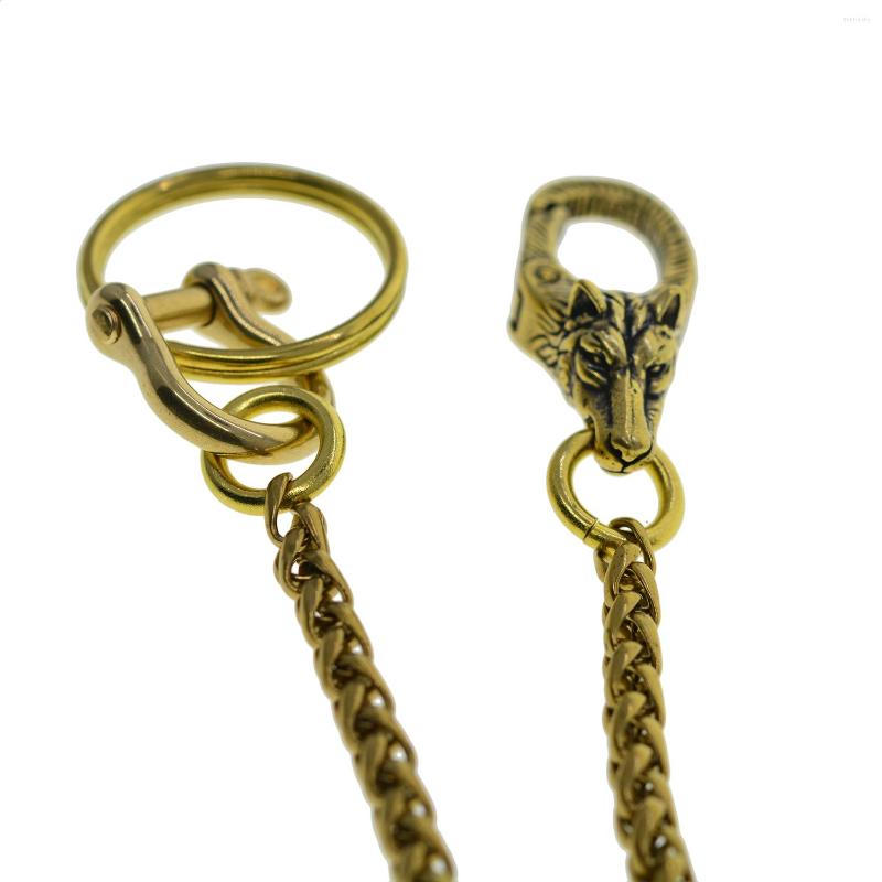 

Keychains Solid Bronze Brass Wheat Chain Wallet Jean Trousers D Shackle Connector Wild Wolf Snap Spring Quick Release Clasp Keychain