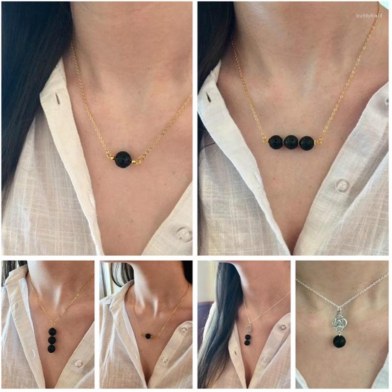 

Chains 1pcs) Lava Stone Diffuser Necklace Essential Oil Jewelry Minimalist Ball 6 Styles