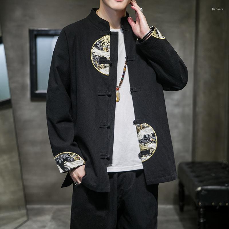 

Ethnic Clothing Fashion Men Chinese Style Cotton Linen Cheongsam Shirts Black Tops Jackets Mens Tang Suit Coats Oriental Casual