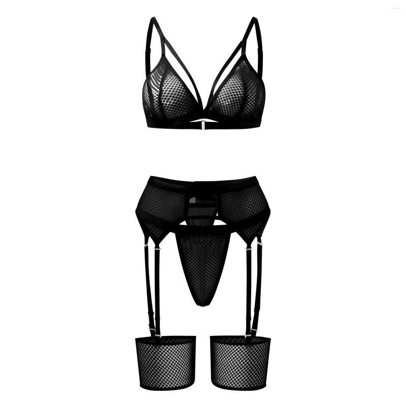 

Bras Sets Lace Mesh Lingerie Set Women's Intimates Large Size Underwear Transparent Bra Party Sexy Sheer Pajamas, Sky blue