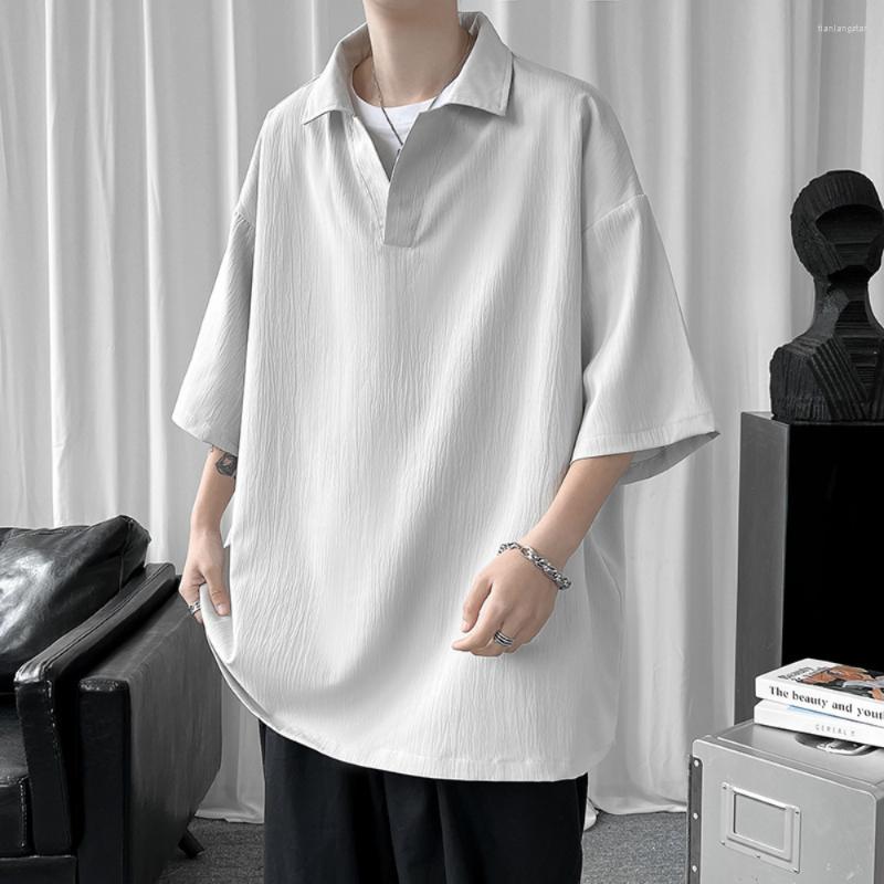 

Men's T Shirts 2023 Men's Solid Colour Short-sleeved T-shirt Turn-down Collar Simple Style Loose Large Size Casual Youth Men, Gray