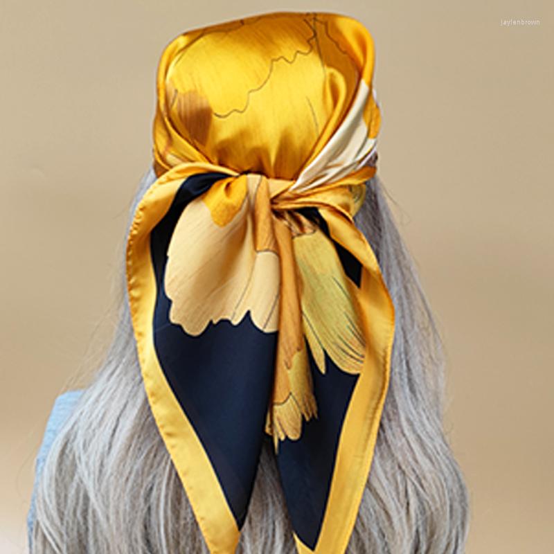 

Scarves The Four Seasons Silk Hijab Luxury 2023 Style Square Headscarf Design 70X70CM Women Beach Sunscreen Kerchief