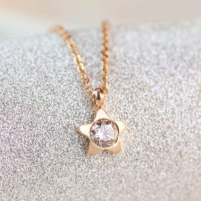 

Pendant Necklaces YUNRUO Fashion Rose Gold Color Woman Jewelry Zircon Cute Star Necklace 316L Stainless Steel High Polish Never Fade