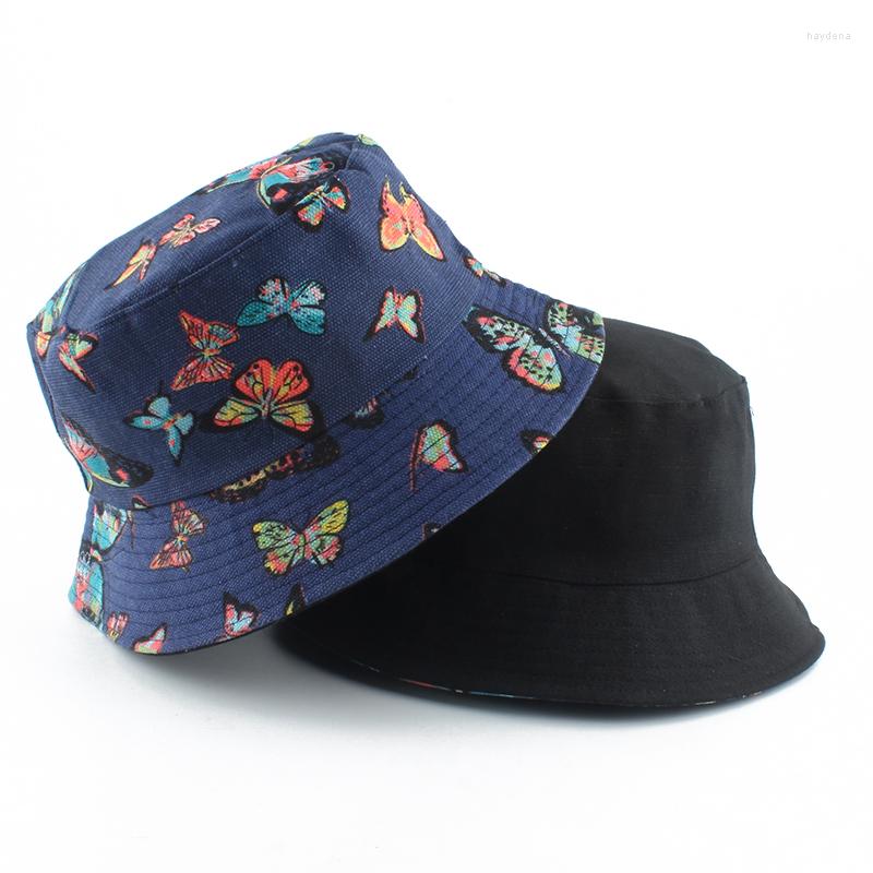 

Berets Fashion Women Butterfly Print Cute Bucket Hat Reversible Fisherman Panama Cap Outdoor Casual Sun Gorros, Pink
