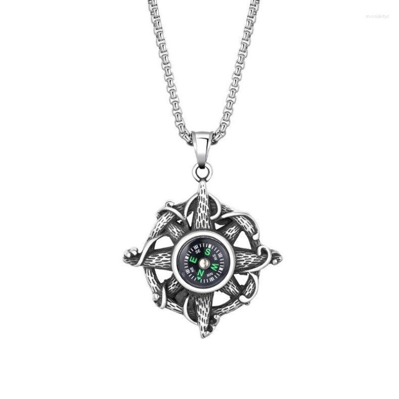 

Pendant Necklaces Stainless Steel Hip Hop Mens Devil Compass Necklace