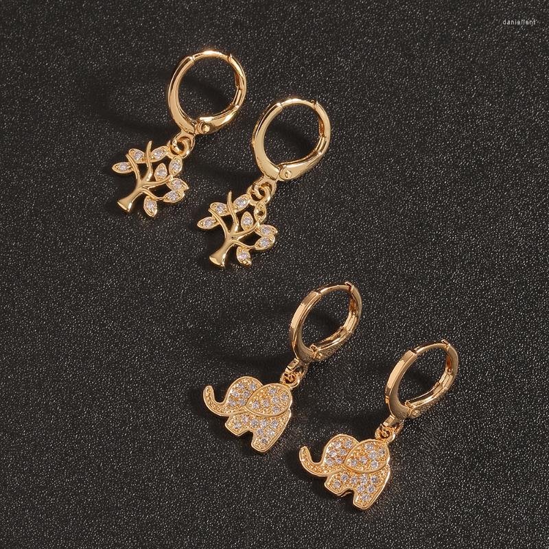 

Hoop Earrings 2023 Women's Light Luxury Copper Micro-Inset Color Zircon Tree Of Life Elephant Holiday Gift
