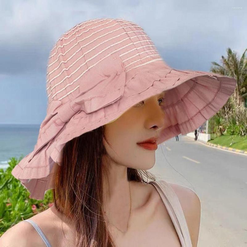 

Berets Ladies Wide Brim Bucket Hat Fisherman Cap Beach Summer Foldable Sun UV Protection Fashion Hats