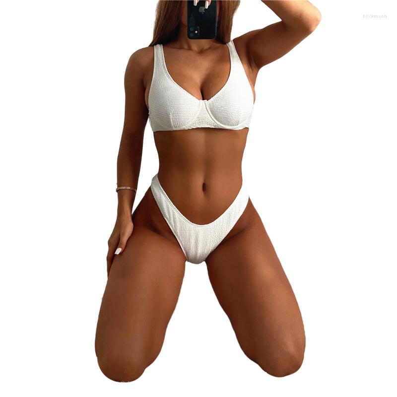 

Women' Swimwear Women Bikini 2 Pieces Bathing Suit Female Solid Color Tops Panties For Summer Swimming Costuem Biquini, As photo shows