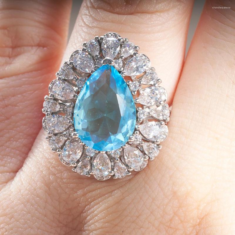 

Cluster Rings Cellacity 925 Sterling Silver With Blue Topaz Gemstones Watr Drop Shape Female Dating Party Fine Jewerly Gift