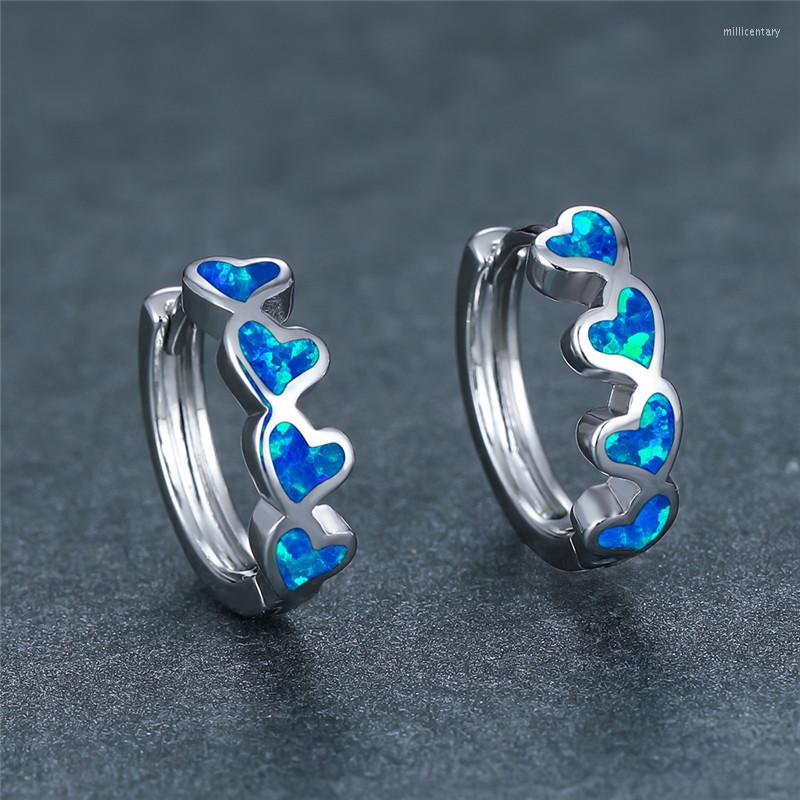 

Hoop Earrings Blue White Opal Stone Small Classic Love Heart Vintage Gold Silver Color Wedding For Women Gifts