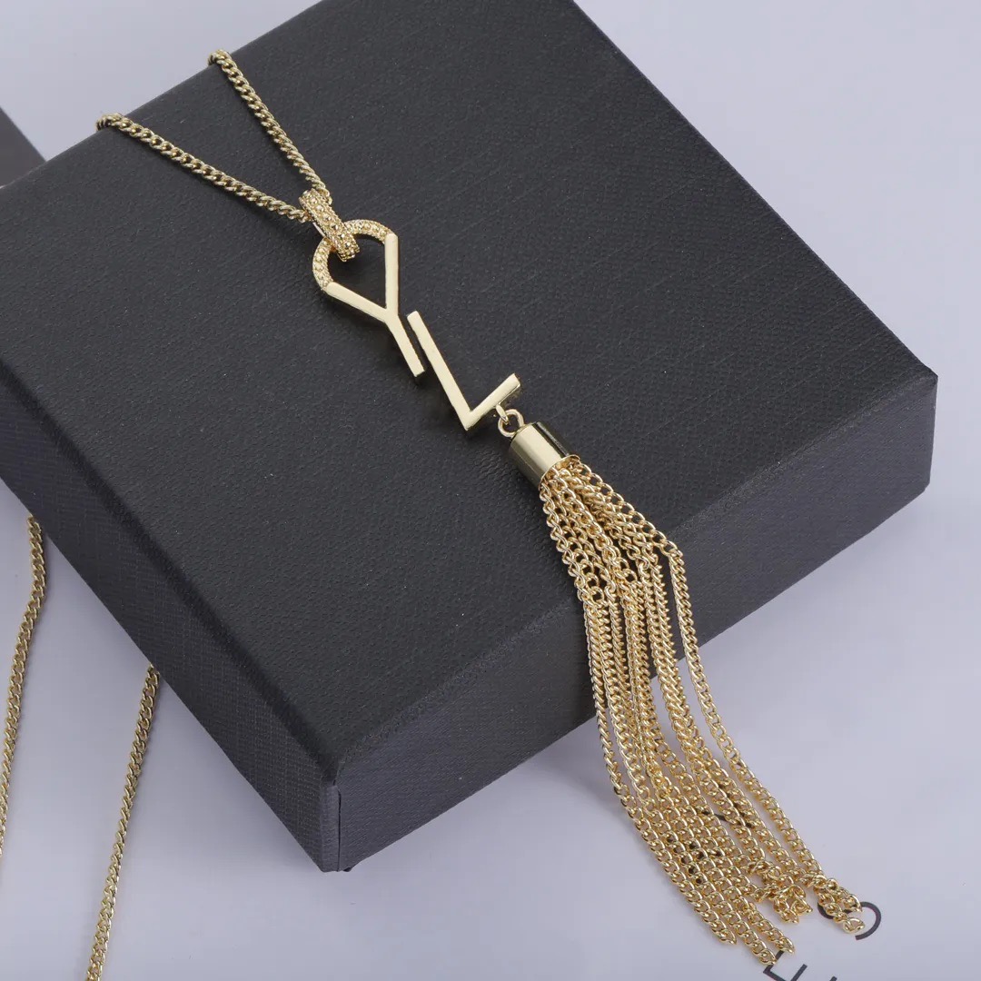 

Designer Tassels Necklace for Womens Pendant Gold Necklaces Jewelry Mens Golden Necklace Womans Beads Chain Jewellry Gifts Wedding