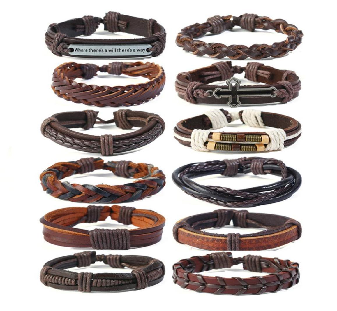 

Genuine Leather Wrap Bracelets Multilayer Charm Bangles Fashion Men Cuff Adjustable Cross Easter Vintage Jewelry Braided Wristband7094023