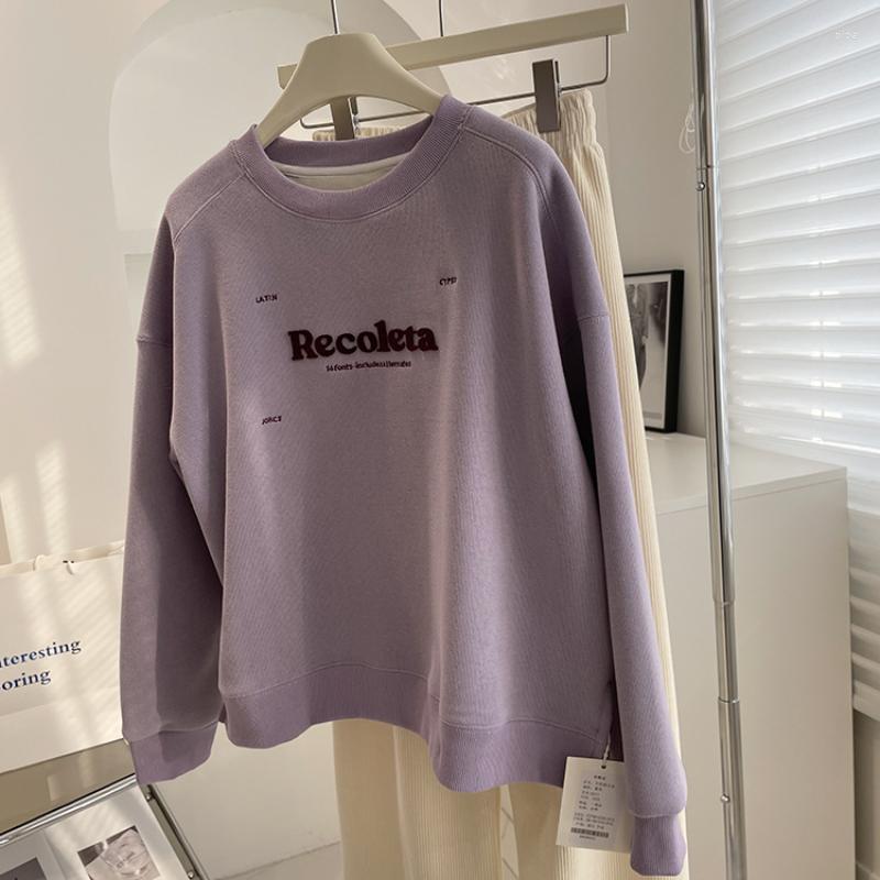 

Women's Hoodies DAYIFUN Sweatshirt Women Spring Autumn Fashion Letter O-neck Loose Hoodie Warm Fleece Cotton Pullovers Clothes, Purple