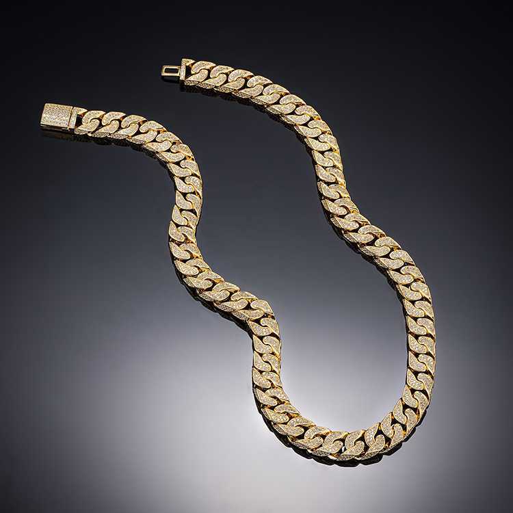 

S925 Sliver Solid Gold Cuban Link Chain 2row 3mm to 22mm Moissanite Necklace for Men Women