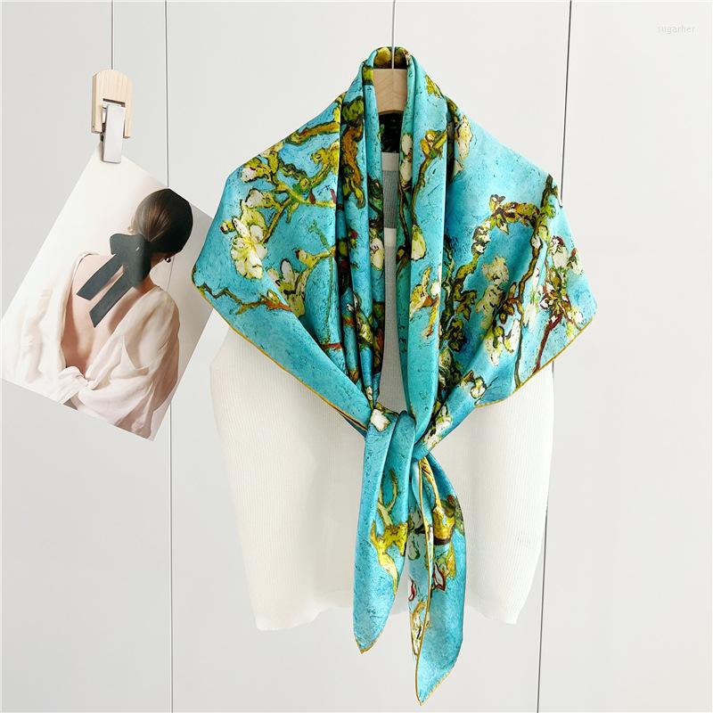 

Scarves Fashion Real Silk Square Scarf Women Foulard Female Bufanda Head Bandana Wrap Kerchief Mulberry Hijab Shawls 110cm