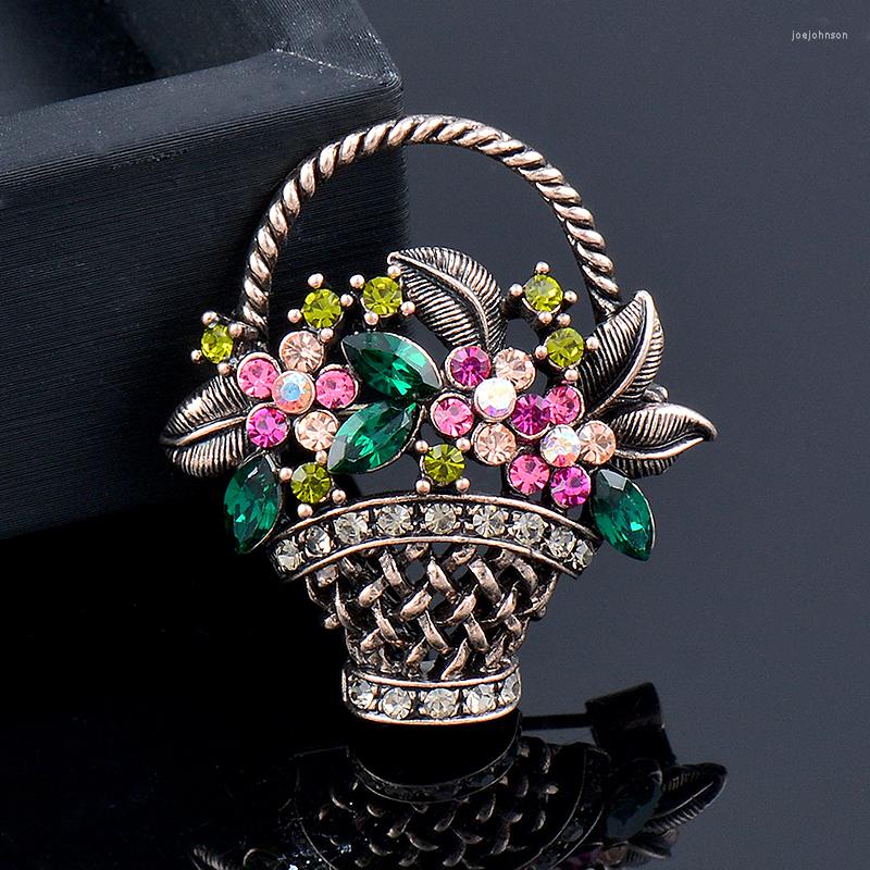 

Brooches SINLEERY Fashion Flower Basket Brooch For Women Red Green Pink Cubic Zircon Pin Party Jewelry 2023 Accessories SSP