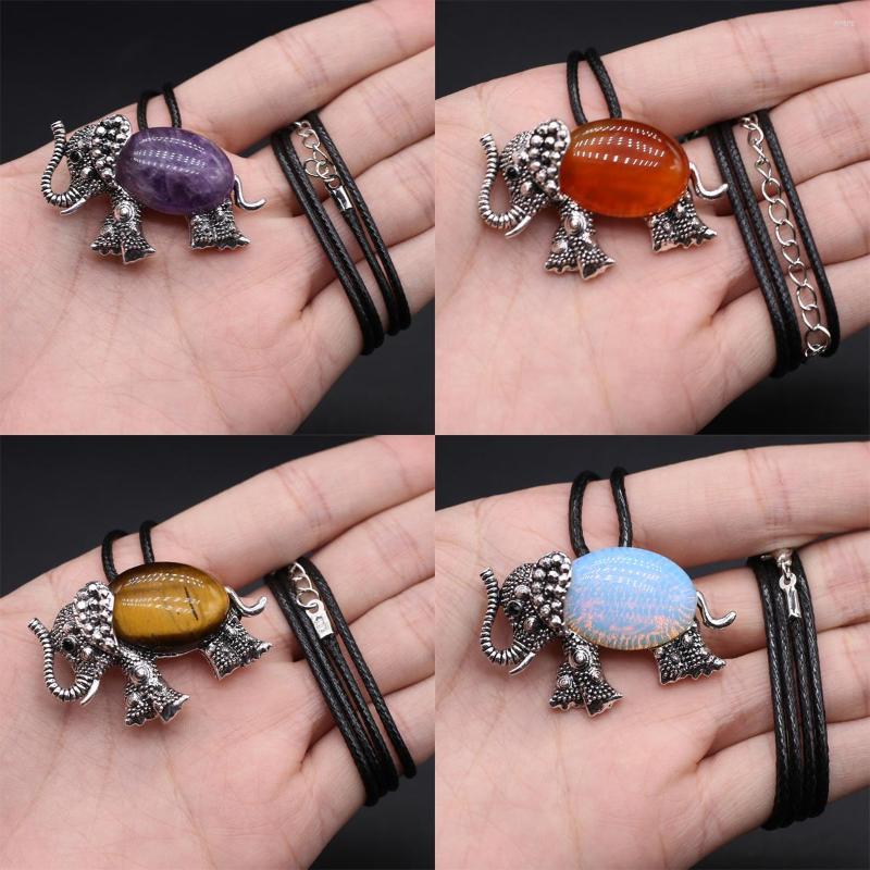 

Pendant Necklaces 40x30mm Natural Amethyst Agate Shell Fashion Elephant Wax Line Necklace Jewelry DIY Accessories Gift
