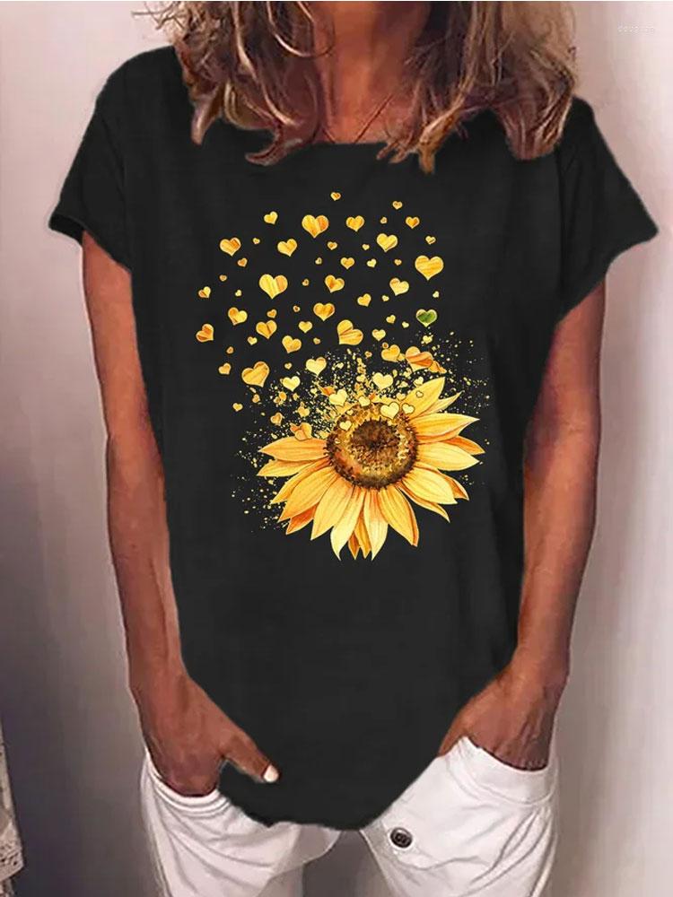 

Women' T Shirts Sunflower Heart Priinted Cotton Tshirt Women Casual Funny Shirt Short Sleeve Gothic Tshirts, Black