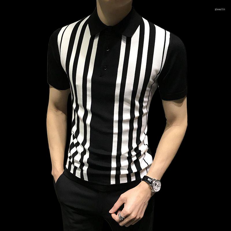 

Men's T Shirts Clothes For Men Summer Striped Polo Shirt Short-sleeved Business Casual Lapp T-shirt Trendy Slim-fit High-end Tops, Blue