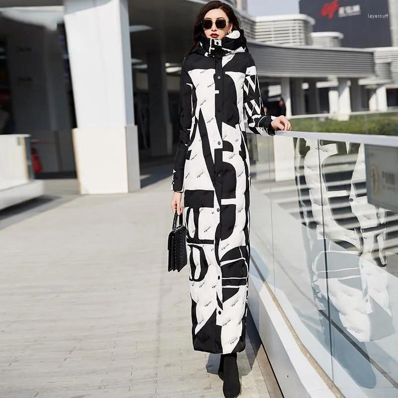 

Women's Trench Coats Padded Jacket Women's Fashion 2023 Winter Slim Fit Long Warm Parkas Temperament Thin And Age-Reducing All-Match, Black white