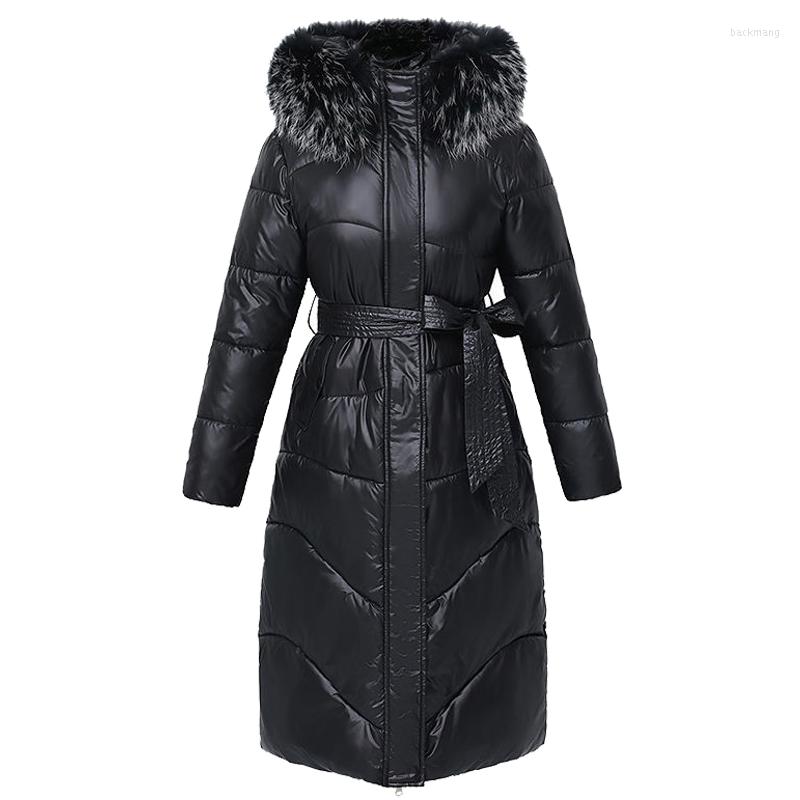

Women's Trench Coats Winter Cotton-Padded Coat Women 's Mid-Length Slim Fit Slimming Padded Down Jacket Over The Knee Large Fur Colla, Beige