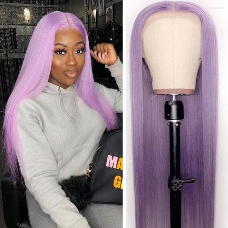 

Lavender Lace Front Wig Human Hair Light Pastel Purple Pre Plucked Colored Wigs 13x4 Brazilian Remy, Picture shown