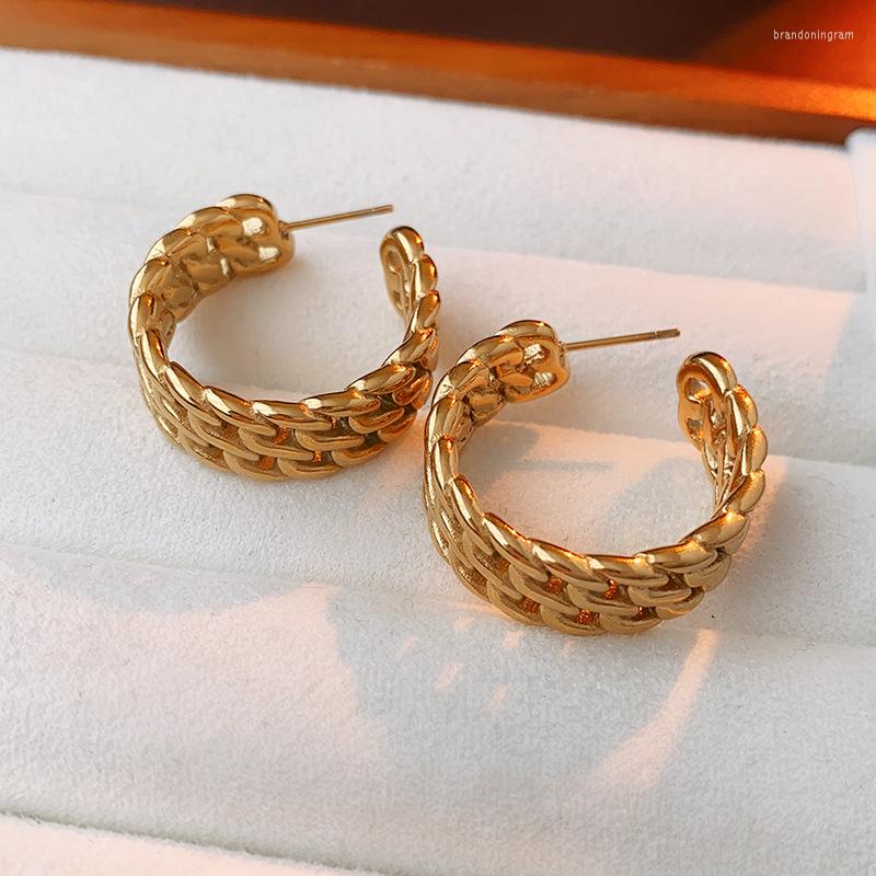 

Hoop Earrings KAITIN Titanium Steel Hollow C-shaped Chain Women Personalized Metal Style Fashion Jewelry Party Gift