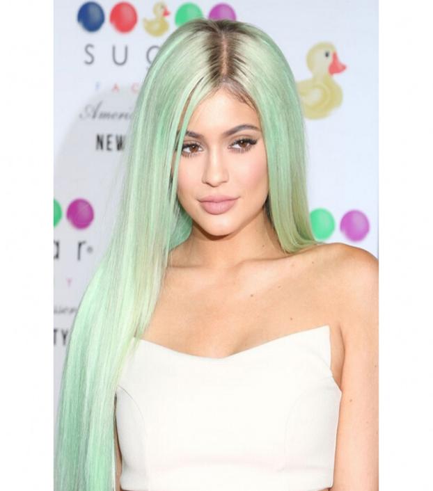 

Fast silk straight heat resistant synthetic hair wig two tone ombre black to mint green synthetic lace front wig5178124, Ombre color
