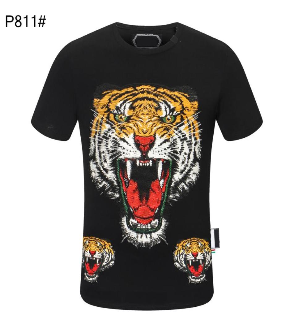 

European American Fashion luxury TShirt men t shirt skull tshirt PP phillip plain Tshirts Round neck embroidery designs Couples T9774236, Contrast color