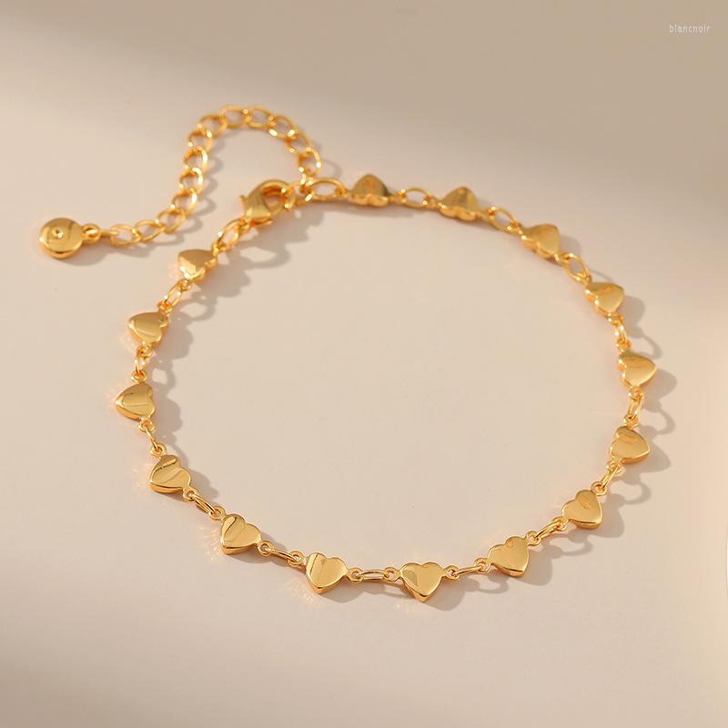 

Link Bracelets 18K Gold Plated Brass Chain Women Girls Cute Lovely Heart Charm Bangle Cuff Jewelry Metalic Summer Accessory
