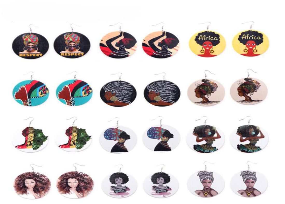 

New Arrival Afro Wooden Earrings Printing African Head Colorful Eardrop Wood Round Charm Hoop Earrings For Women Lady Jewelry3882449