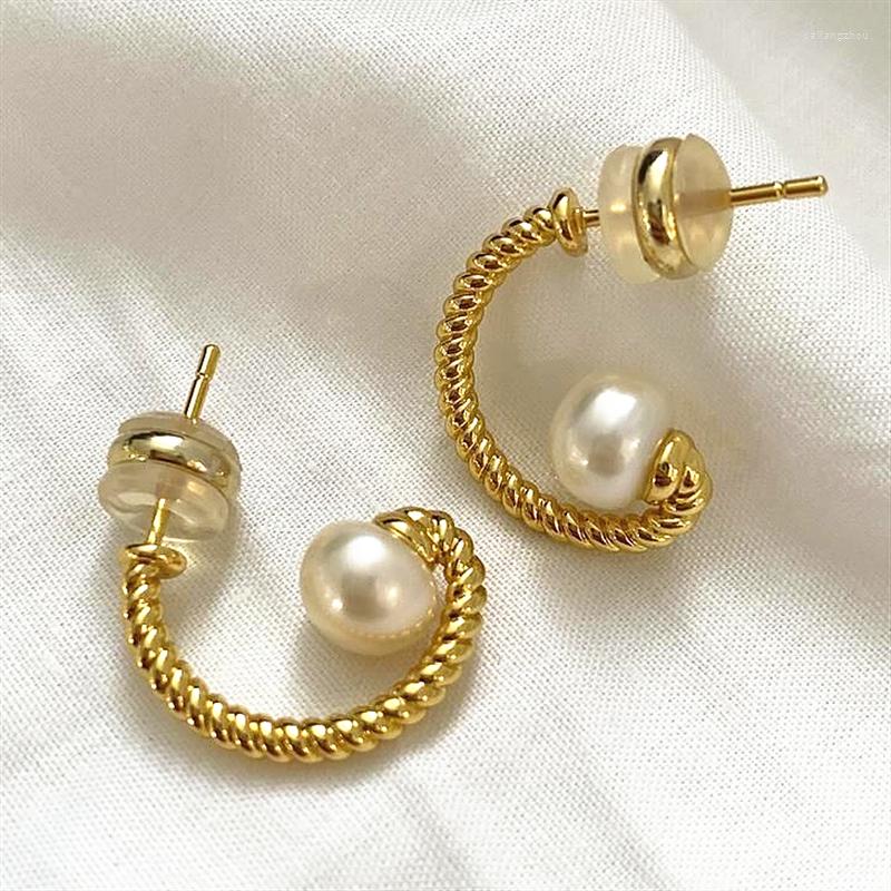 

Stud Earrings 2023Retro Braided Curved Hook Metal Pearl Women Simple Studs