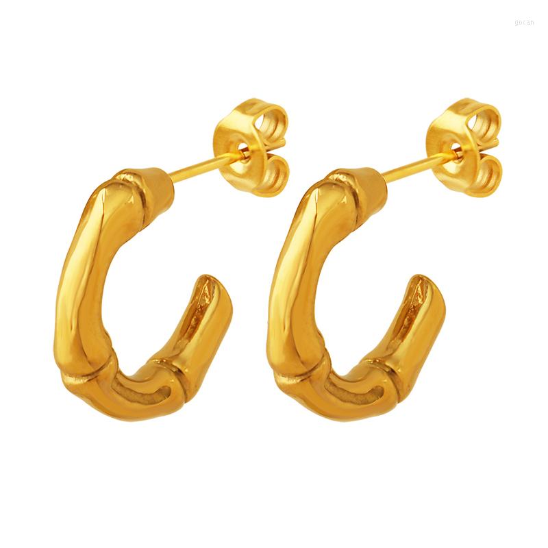

Hoop Earrings 2023 Bamboo Joint C- Shaped Fashion Women's Stainless Steel Gold-Plated Stud Earring Glamour Jewelry
