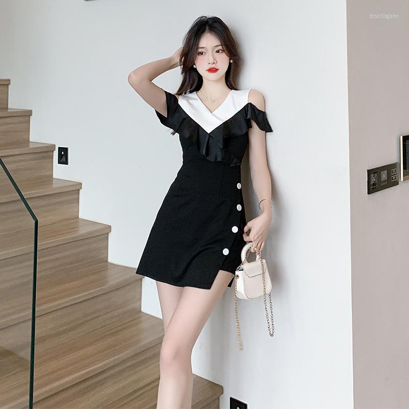 

Work Dresses Hit Color Shorts Sets Women Casual Hollow Out Suit Female Ruffles Short Sleeve Shirt And Pants Outfits 2pcs Set, Black set