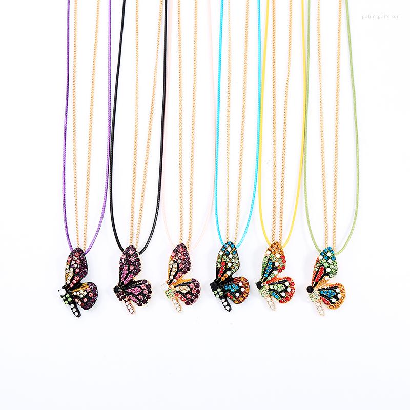 

Pendant Necklaces Kissme Exquisite Crystal Six-tone Butterfly Layered Necklace For Women Faux Suede&Link Chain Fashion Accessory