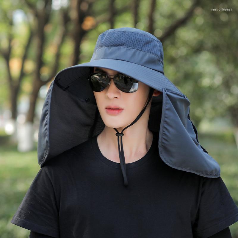 

Berets Summer Sun Hats Double Layer Uv Protection Fishing Hunting Outdoor Cap Men Hiking Camping Visor Hat Removable Fisherman, Grey