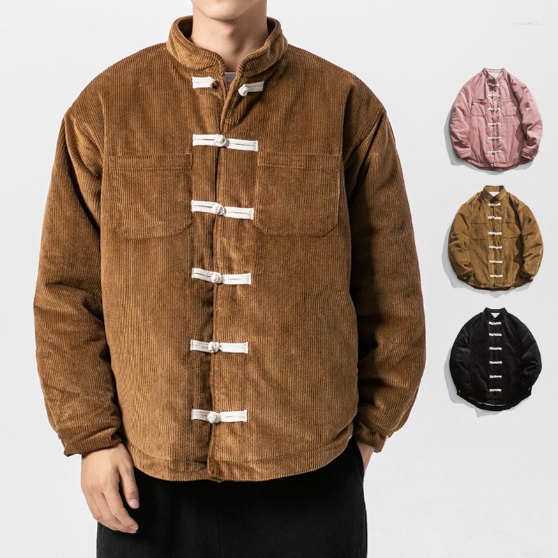

Ethnic Clothing Large Size Brown Chinese Style Cotton Padded Jackets Mens Pink Buckle Corduroy Coats Japanese Streetwear Fashion
