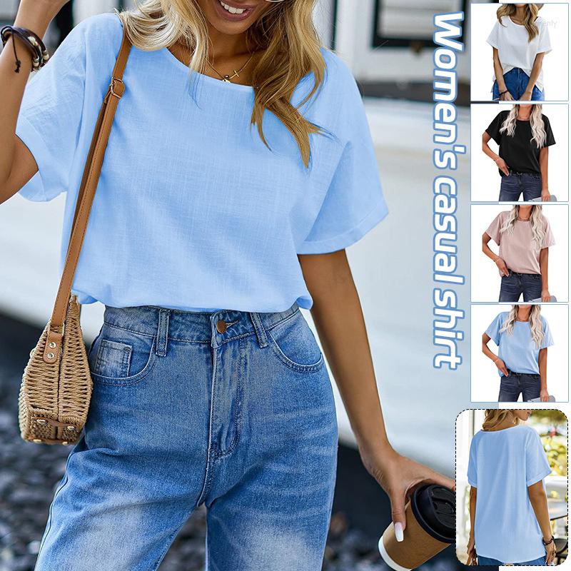 

Women' T Shirts Women Summer Elegant T-shirt Fashion Tops Short Sleeve Casual Cotton Linen Tshirts Streetwear Round Neck Tees
