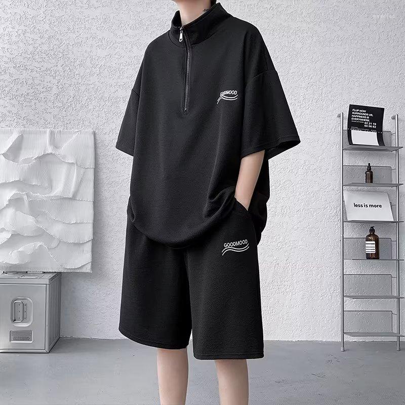 

Men's Tracksuits Summer Men's Sports Suit Casual T-Shirt And Shorts Fashion Short Sleeve Tracksuit Two Piece Set For Unisex Streetwear, Black