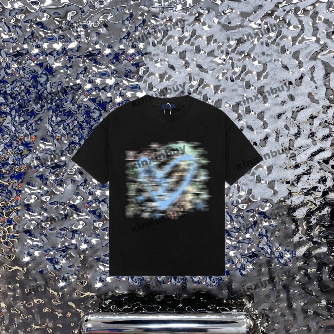

xinxinbuy Men designer Tee t shirt 23ss pastel Graffiti letter print fabric pattern short sleeve cotton women black brown M-3XL, White