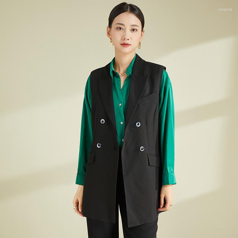 

Women's Vests Detachable Notched Mid-length Suit Vest Female 2023 Spring And Autumn Tide British Trend Fashion Outside Coat 63095, Blackflat collar