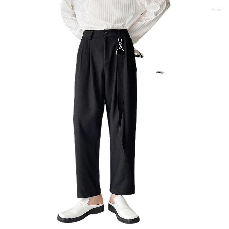 

Men's Pants 2023Streetwear Male Men Casual Loose Ankle-length Suit Vintage Fashion Black White Wide Leg Pant Trousers For Man, H1270 black