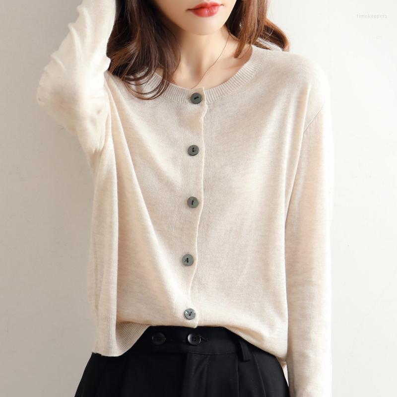 

Women' Knits Women' Pure Wool Knitted Cardigan Summer Women Coats Jackets Thin Sweater Long Sleeve Sun Protection Cardigans Female, Black