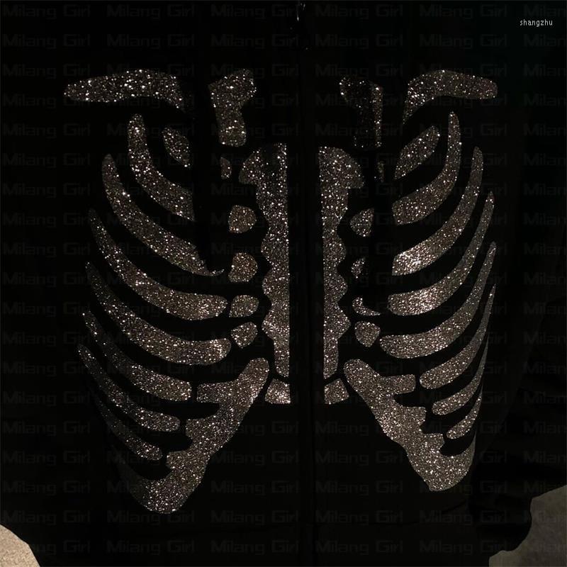 

Women' Hoodies Men' Glitter Print Anime Skeleton Streetwear Oversized Hoodie Men Jacket Goth Harajuku Y2k Clothes Grunge Zip Emo, Black