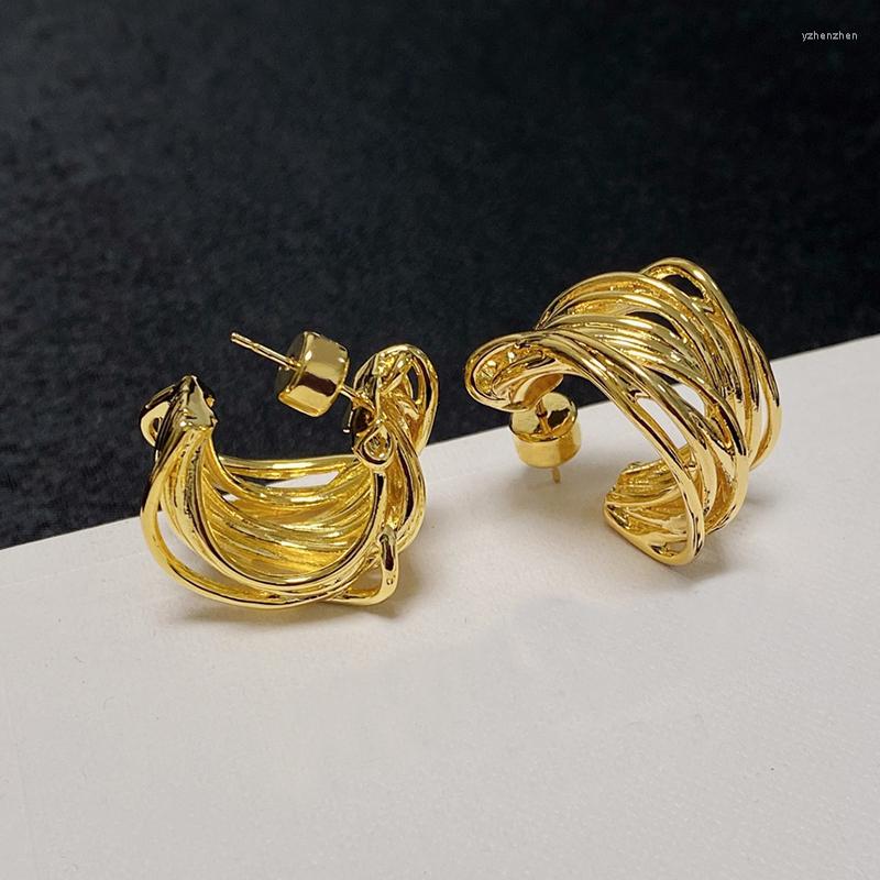 

Stud Earrings Summer Brand Fashion Jewelry Women's Line Winding Design Cross Yellow Holiday Birthday Accessories Gift