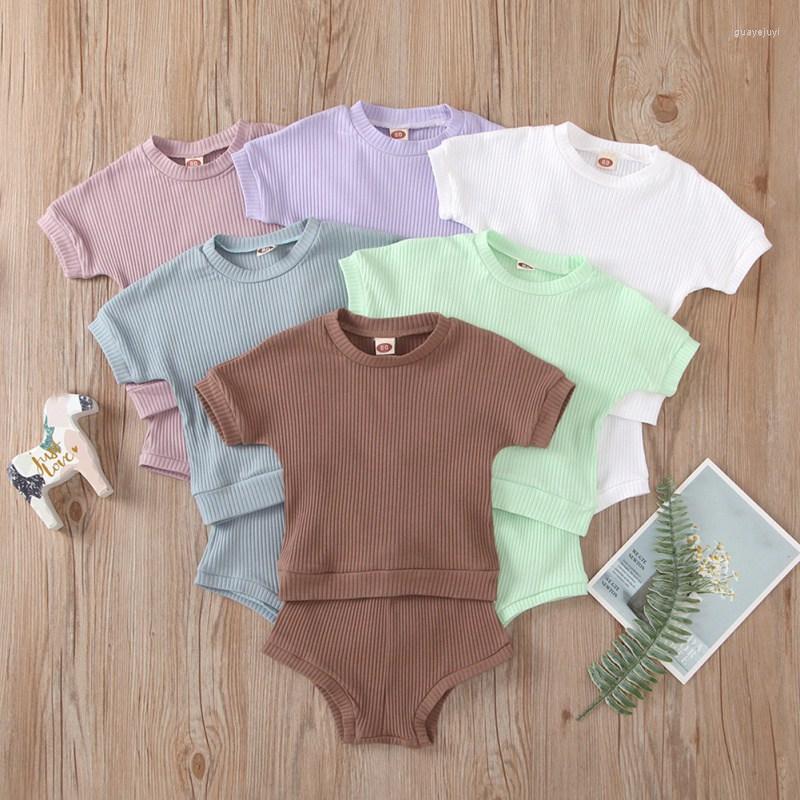 

Clothing Sets Born Toddler Baby Girl Ribbed Solid Clothes Vest Top T-Shirt Pants Shorts 2Pcs Ruffled Edge Outfit