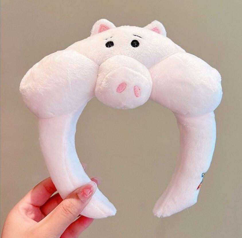 

INS Plush Squirrel Bear Rabbit Hair Sticks Cute Soft Plush Hair Accessories Washing Face Girl Kids Lovely Accessories, Pig