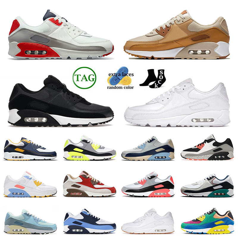 

2023 Top Quality OG 90 Running Shoes Grey White Caramel Max Big Size 13 What The Peace Love Infrared Triple Black Airmaxs 90s Men Women Trainers Sneakers 36-47, C15 40-45